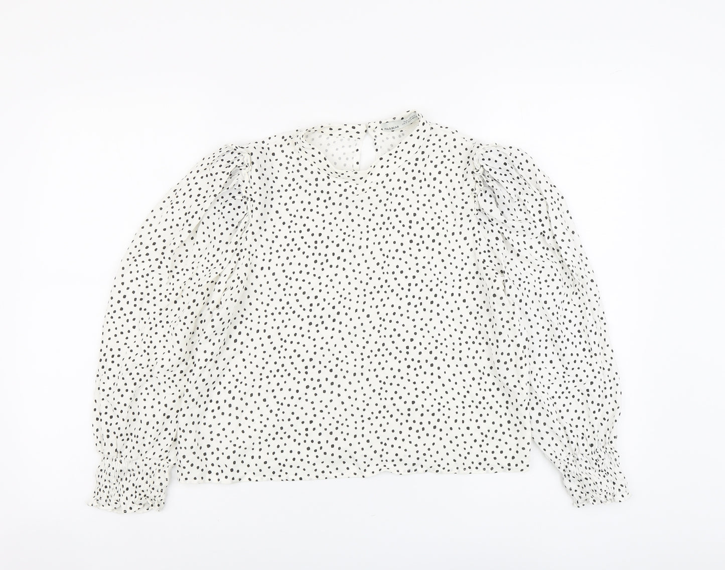 Pull&Bear Womens White Geometric Viscose Basic Blouse Size M Round Neck