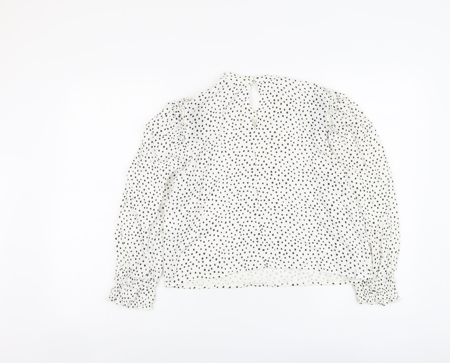 Pull&Bear Womens White Geometric Viscose Basic Blouse Size M Round Neck