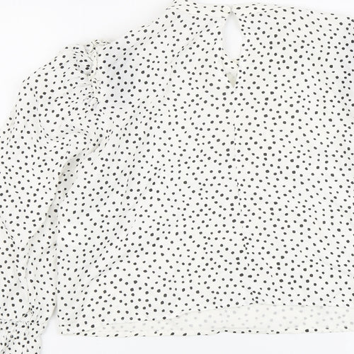 Pull&Bear Womens White Geometric Viscose Basic Blouse Size M Round Neck