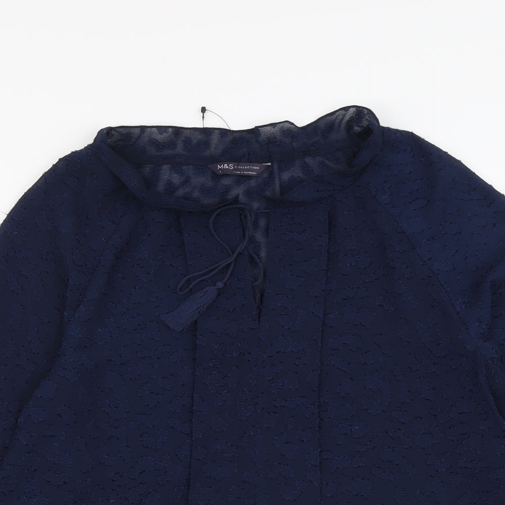 Marks and Spencer Womens Blue Animal Print Polyester Basic Blouse Size 8 Round Neck - Leopard Print
