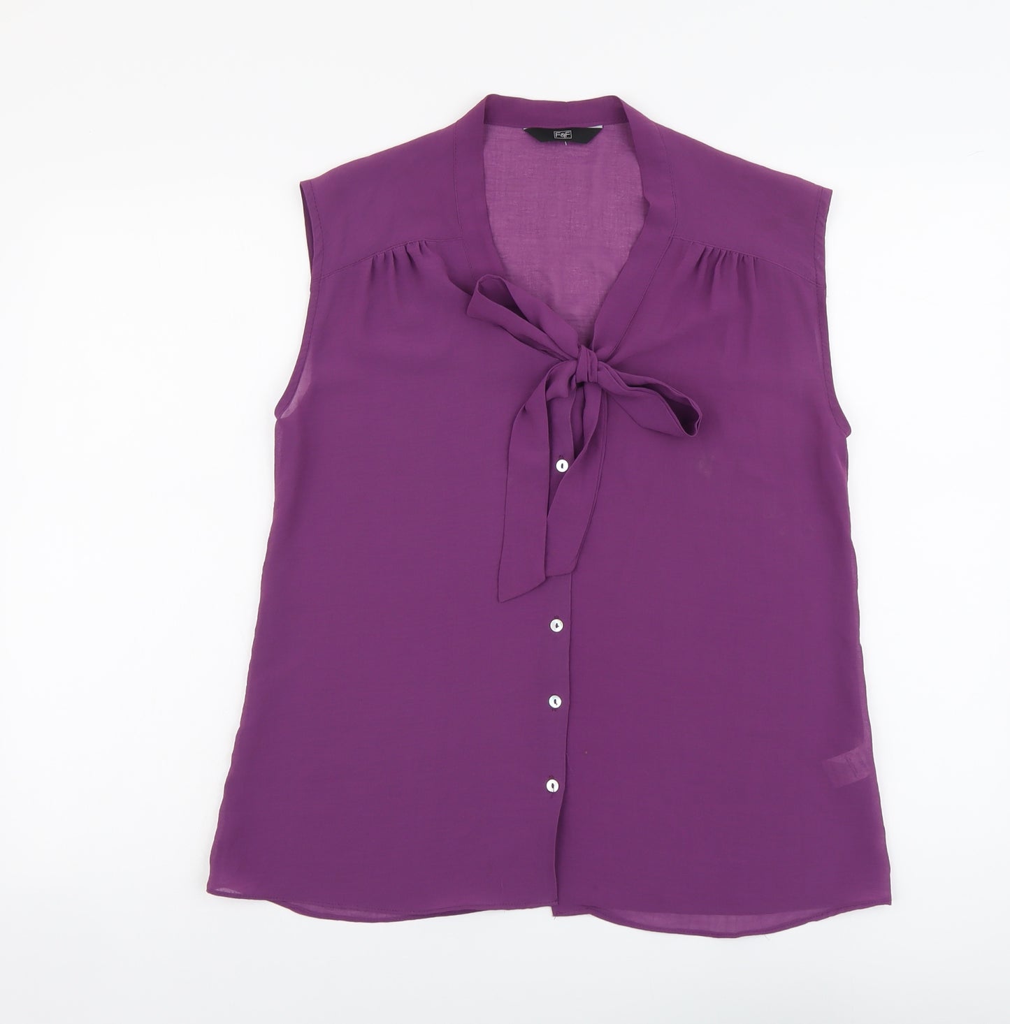 F&F Womens Purple Polyester Basic Tank Size 10 V-Neck - Tie Neck Detail