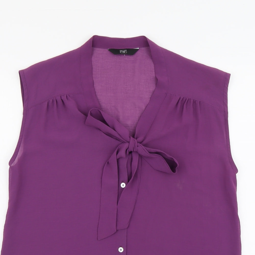 F&F Womens Purple Polyester Basic Tank Size 10 V-Neck - Tie Neck Detail