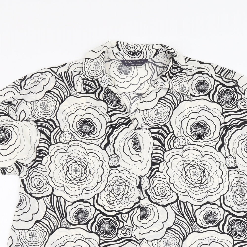 Marks and Spencer Womens Black Floral Polyester Basic Blouse Size 8 Collared