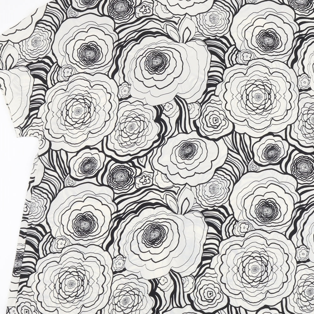 Marks and Spencer Womens Black Floral Polyester Basic Blouse Size 8 Collared