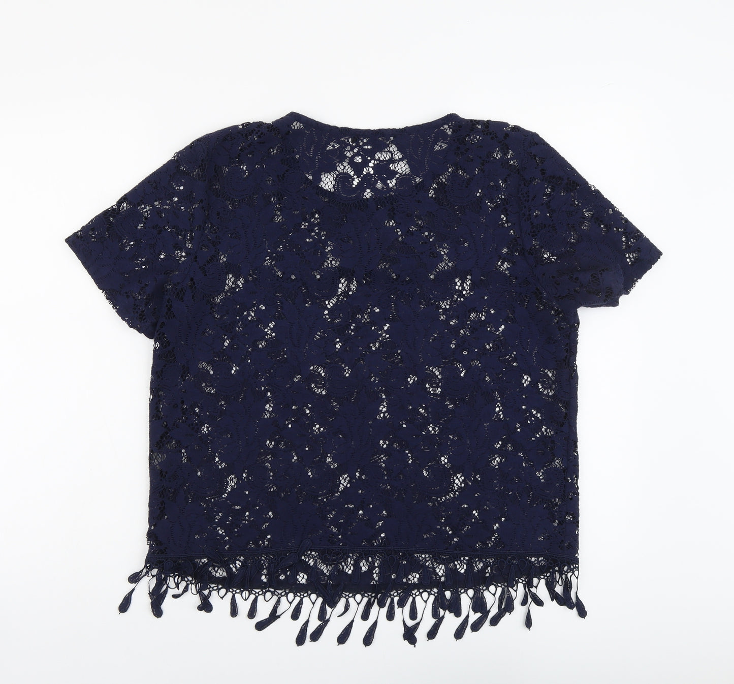 George Womens Blue Floral Polyester Basic T-Shirt Size 14 Round Neck