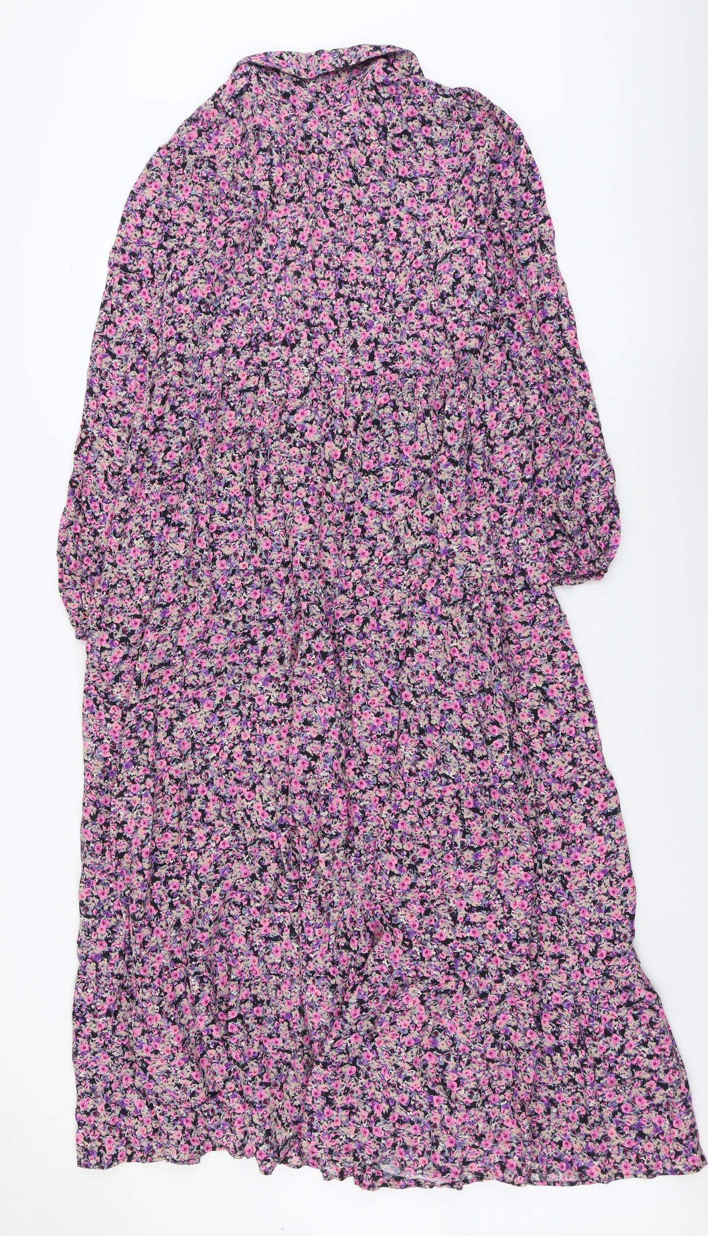 Zara Womens Purple Floral Viscose Trapeze & Swing Size S Collared Button