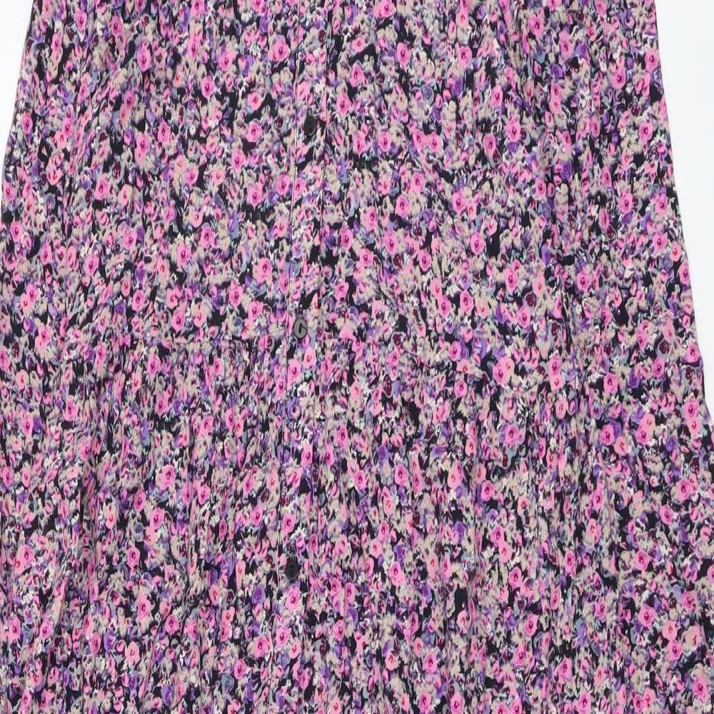 Zara Womens Purple Floral Viscose Trapeze & Swing Size S Collared Button