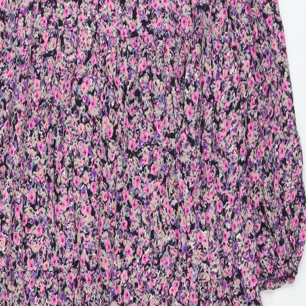 Zara Womens Purple Floral Viscose Trapeze & Swing Size S Collared Button