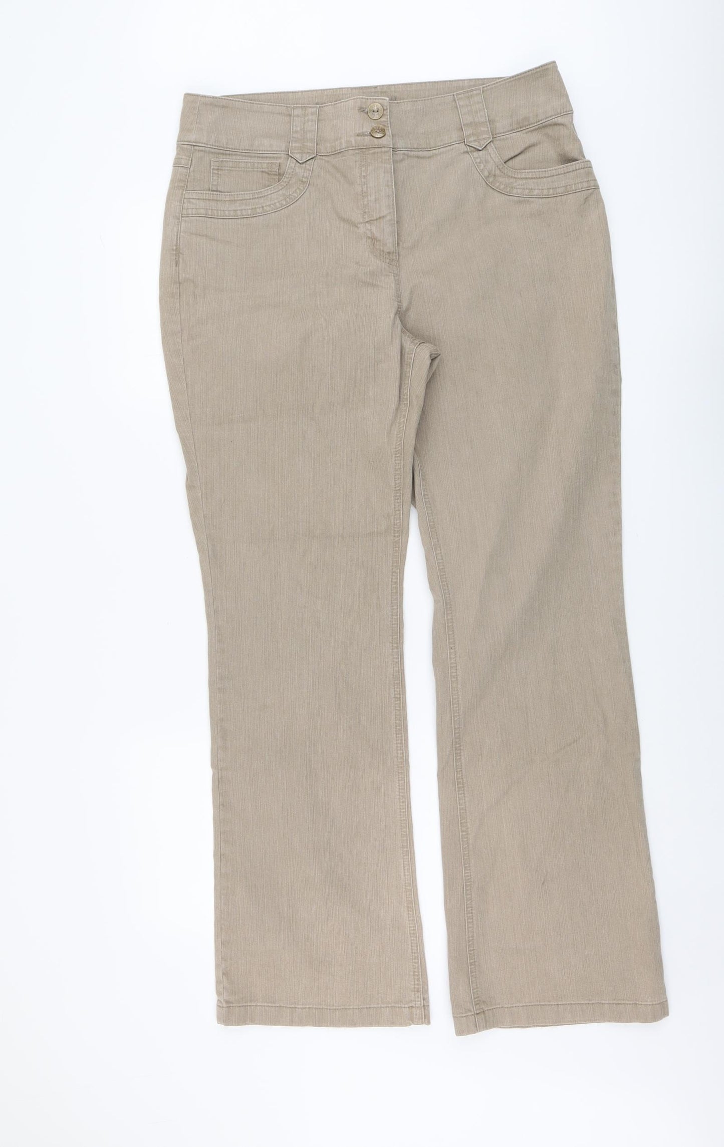 Per Una Womens Beige Cotton Bootcut Jeans Size 16 L31 in Regular Button