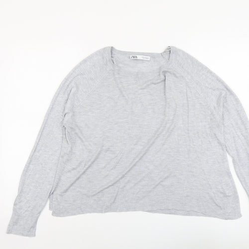 Zara Womens Grey Round Neck Viscose Pullover Jumper Size M