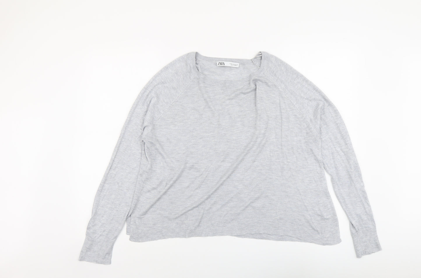 Zara Womens Grey Round Neck Viscose Pullover Jumper Size M
