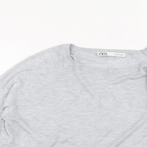 Zara Womens Grey Round Neck Viscose Pullover Jumper Size M