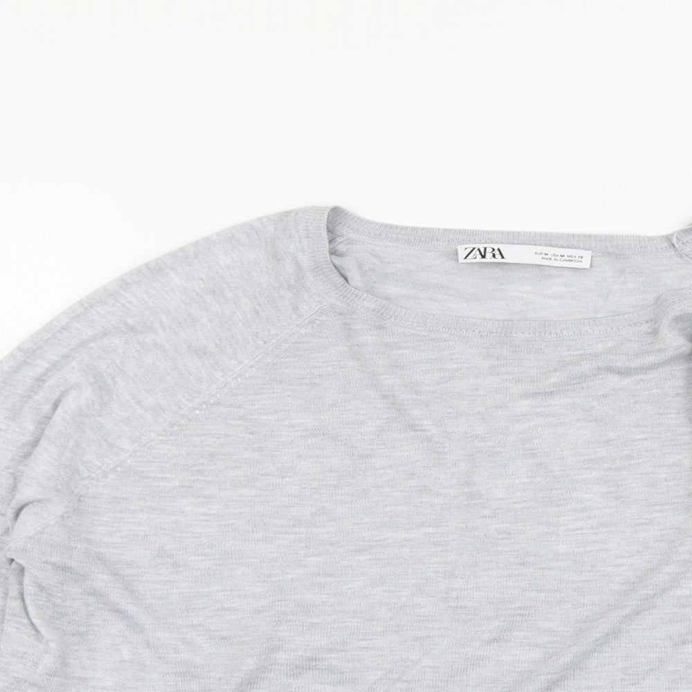 Zara Womens Grey Round Neck Viscose Pullover Jumper Size M