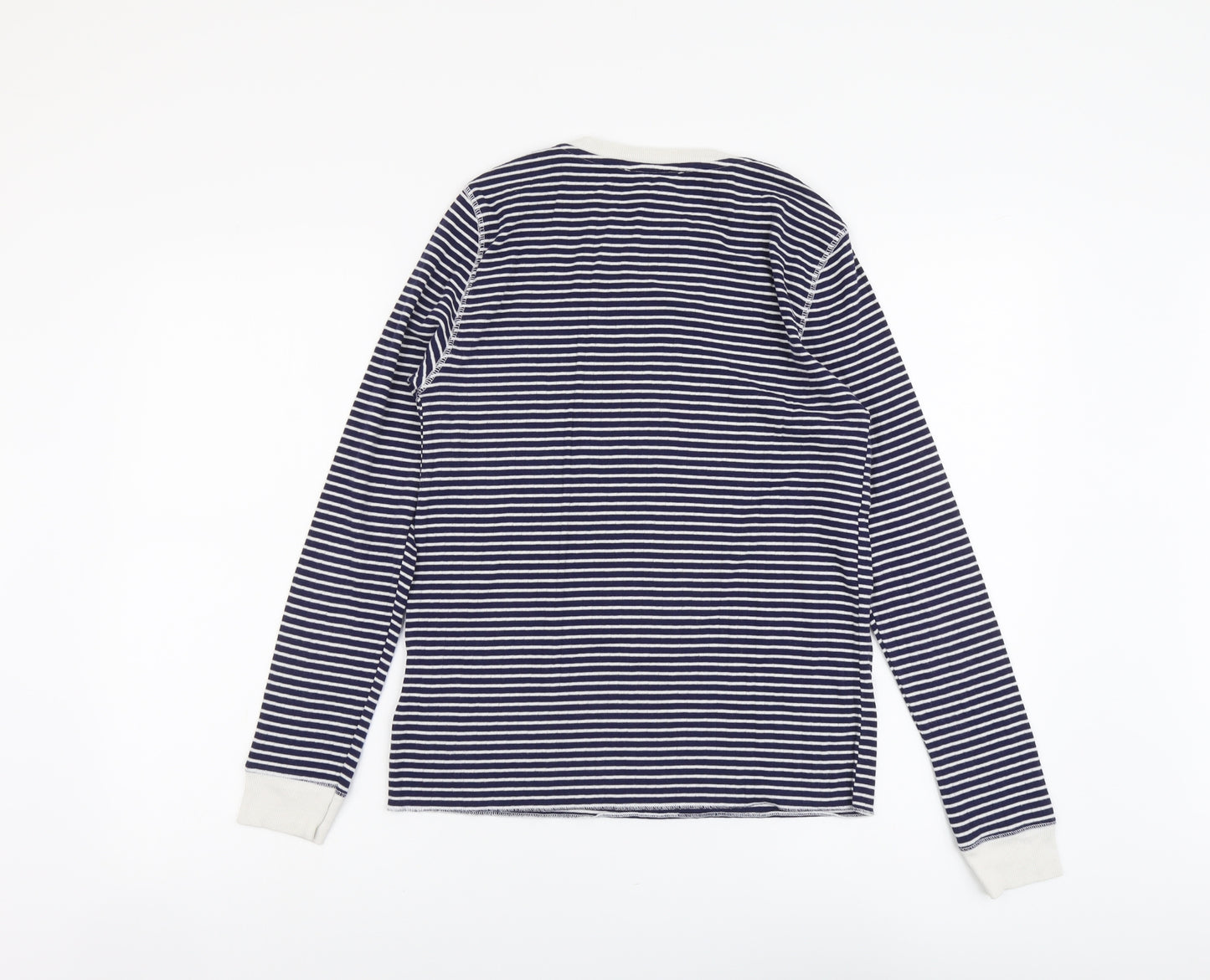 Cooperative Womens Blue Striped Cotton Basic Blouse Size L Round Neck
