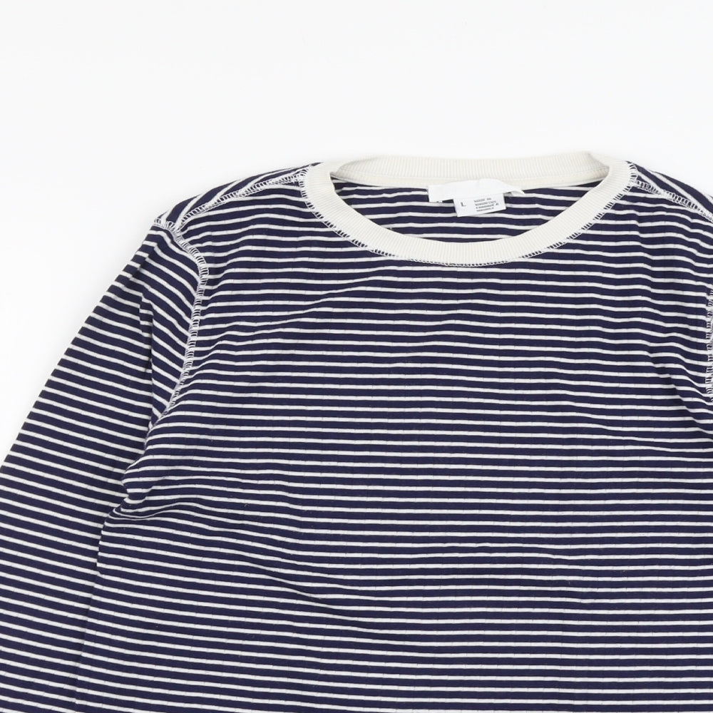 Cooperative Womens Blue Striped Cotton Basic Blouse Size L Round Neck