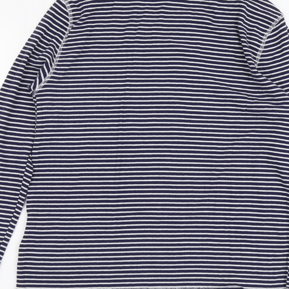 Cooperative Womens Blue Striped Cotton Basic Blouse Size L Round Neck
