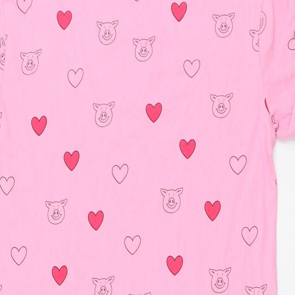 Marks and Spencer Womens Pink Geometric Cotton Top Dress Size M - Percy Pig