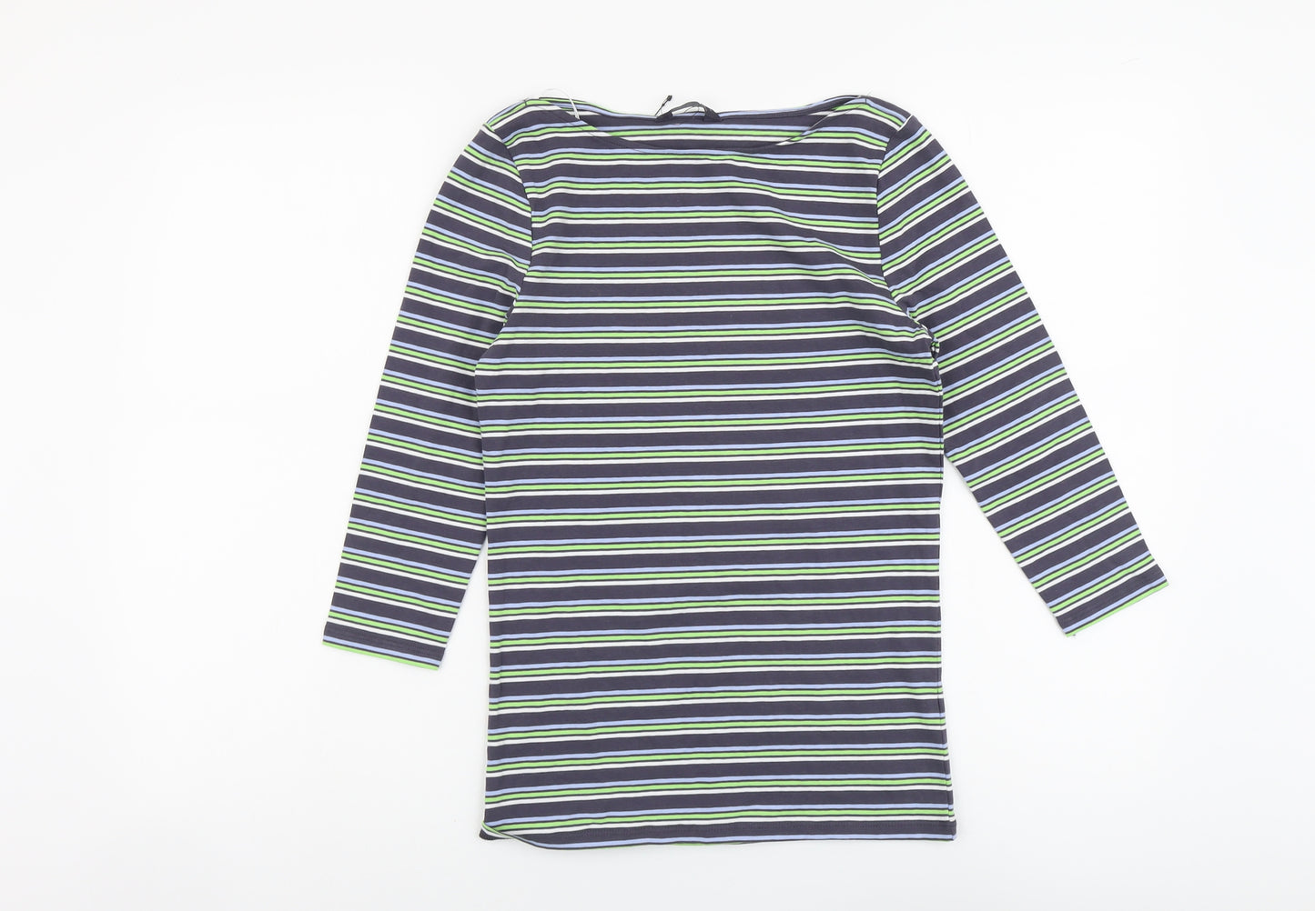 Marks and Spencer Womens Multicoloured Striped Cotton Basic Blouse Size 8 Boat Neck
