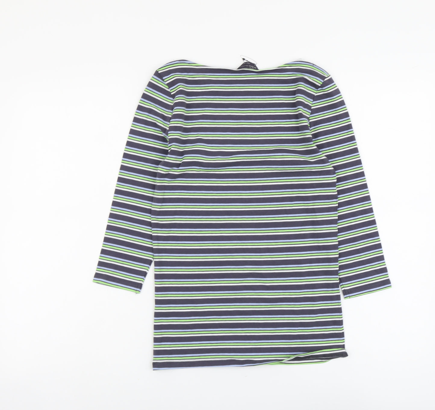 Marks and Spencer Womens Multicoloured Striped Cotton Basic Blouse Size 8 Boat Neck