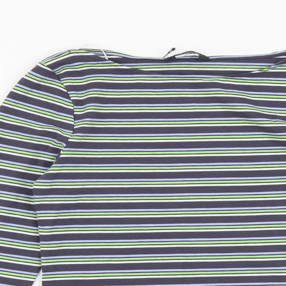 Marks and Spencer Womens Multicoloured Striped Cotton Basic Blouse Size 8 Boat Neck