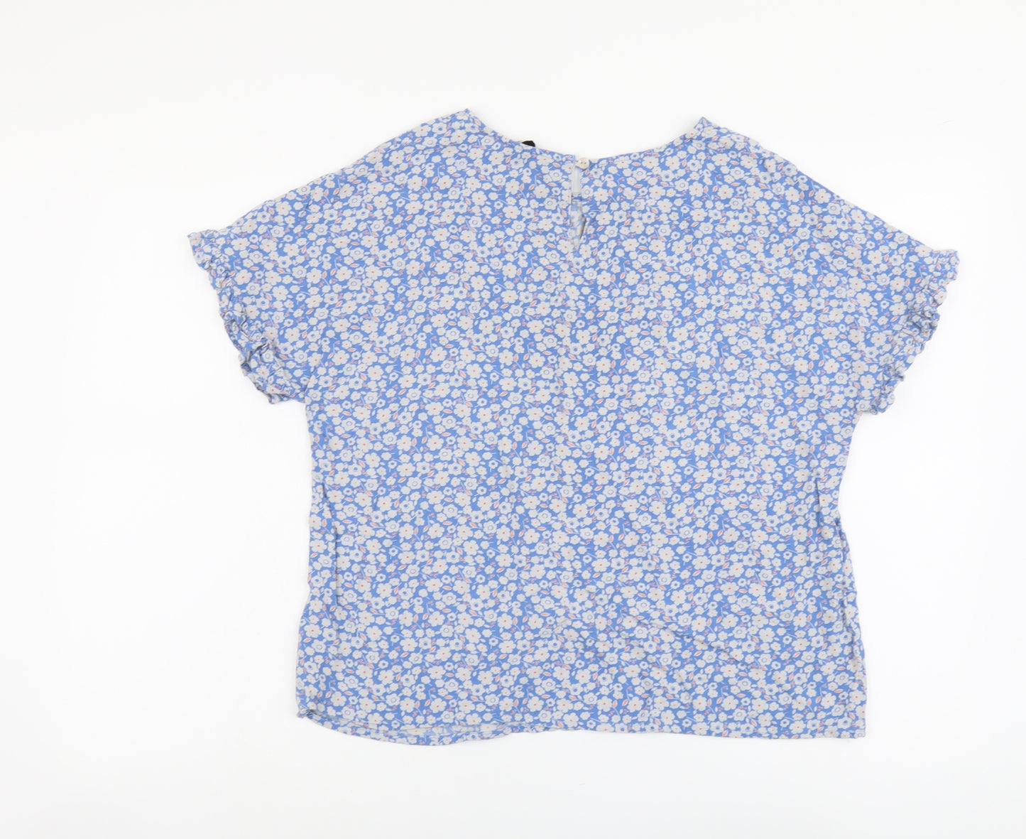 Marks and Spencer Womens Blue Floral Viscose Basic Blouse Size 12 Scoop Neck