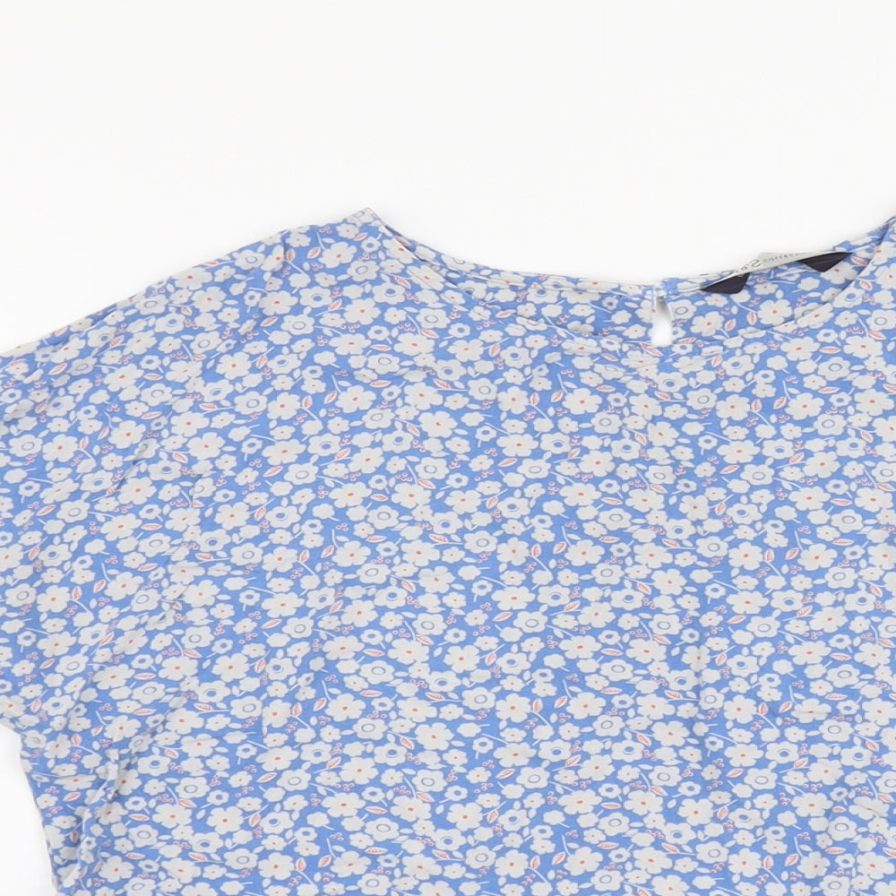 Marks and Spencer Womens Blue Floral Viscose Basic Blouse Size 12 Scoop Neck
