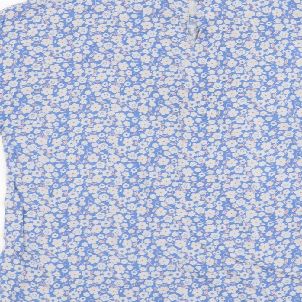 Marks and Spencer Womens Blue Floral Viscose Basic Blouse Size 12 Scoop Neck