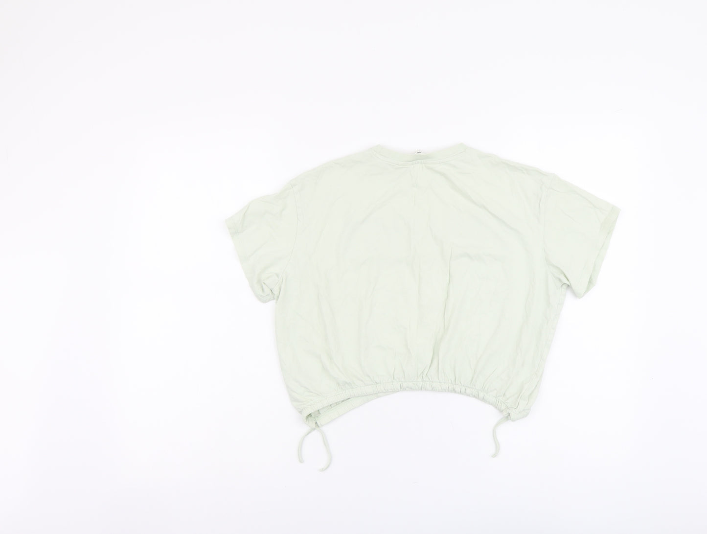 H&M Girls Green Cotton Cropped T-Shirt Size 12-13 Years Round Neck Pullover - Positive