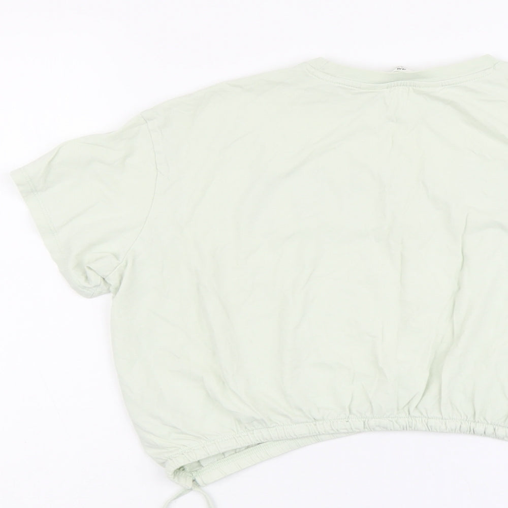 H&M Girls Green Cotton Cropped T-Shirt Size 12-13 Years Round Neck Pullover - Positive