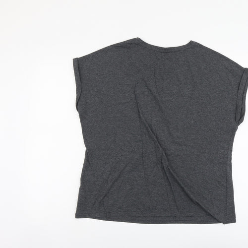 Papaya Womens Grey Cotton Basic T-Shirt Size L Scoop Neck - Christmas Pineapple