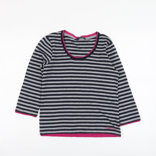 Maine Womens Blue Striped Cotton Basic Blouse Size 12 Scoop Neck