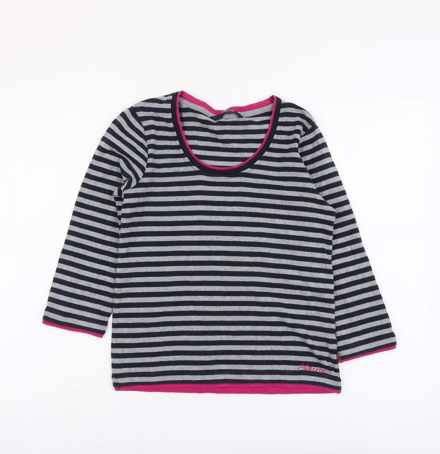 Maine Womens Blue Striped Cotton Basic Blouse Size 12 Scoop Neck