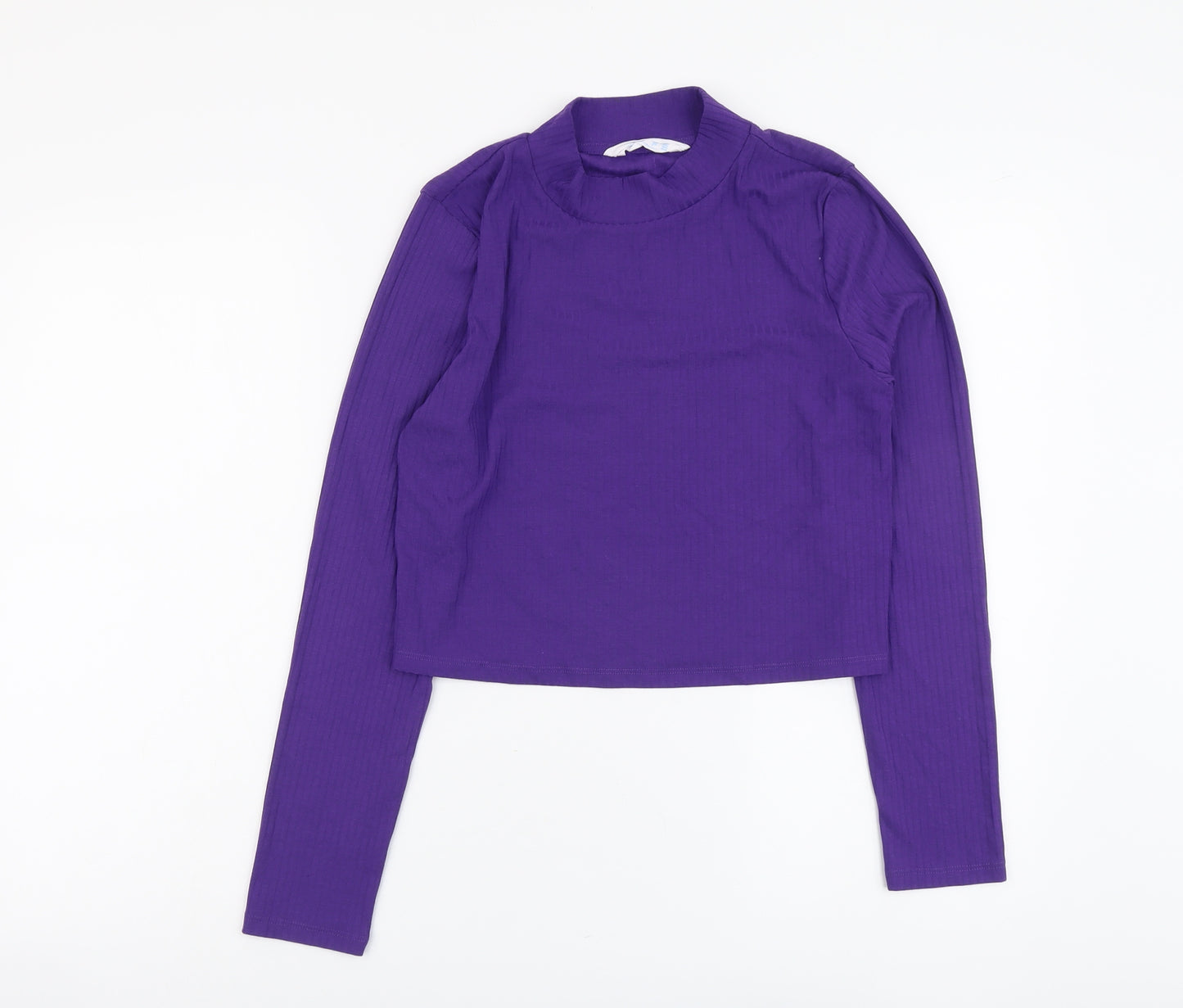 Primark Womens Purple Polyester Cropped Blouse Size L High Neck