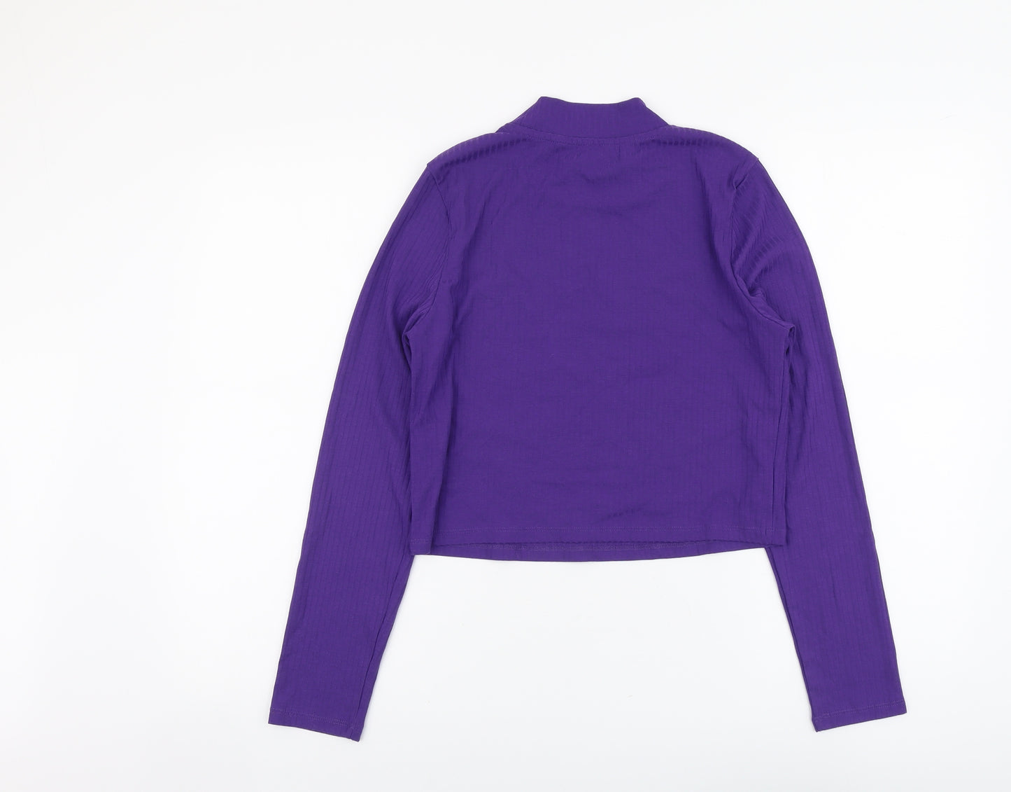 Primark Womens Purple Polyester Cropped Blouse Size L High Neck