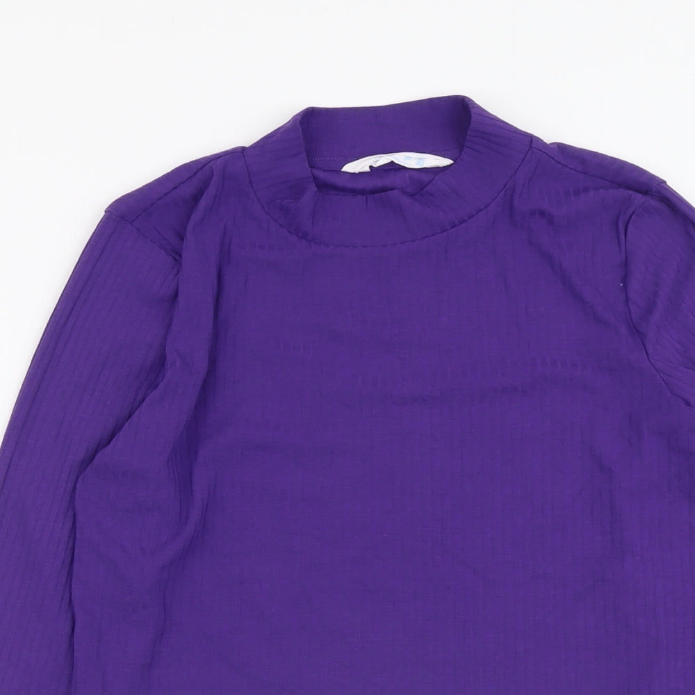 Primark Womens Purple Polyester Cropped Blouse Size L High Neck