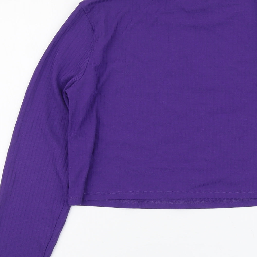 Primark Womens Purple Polyester Cropped Blouse Size L High Neck