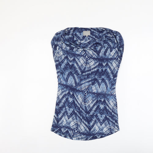 Ghost London Womens Blue Geometric Viscose Basic Blouse Size 14 Cowl Neck