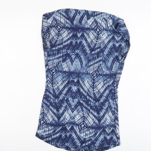 Ghost London Womens Blue Geometric Viscose Basic Blouse Size 14 Cowl Neck