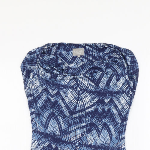 Ghost London Womens Blue Geometric Viscose Basic Blouse Size 14 Cowl Neck
