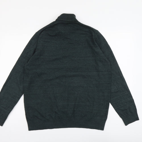 Marks and Spencer Mens Green Roll Neck Cotton Pullover Jumper Size L Long Sleeve