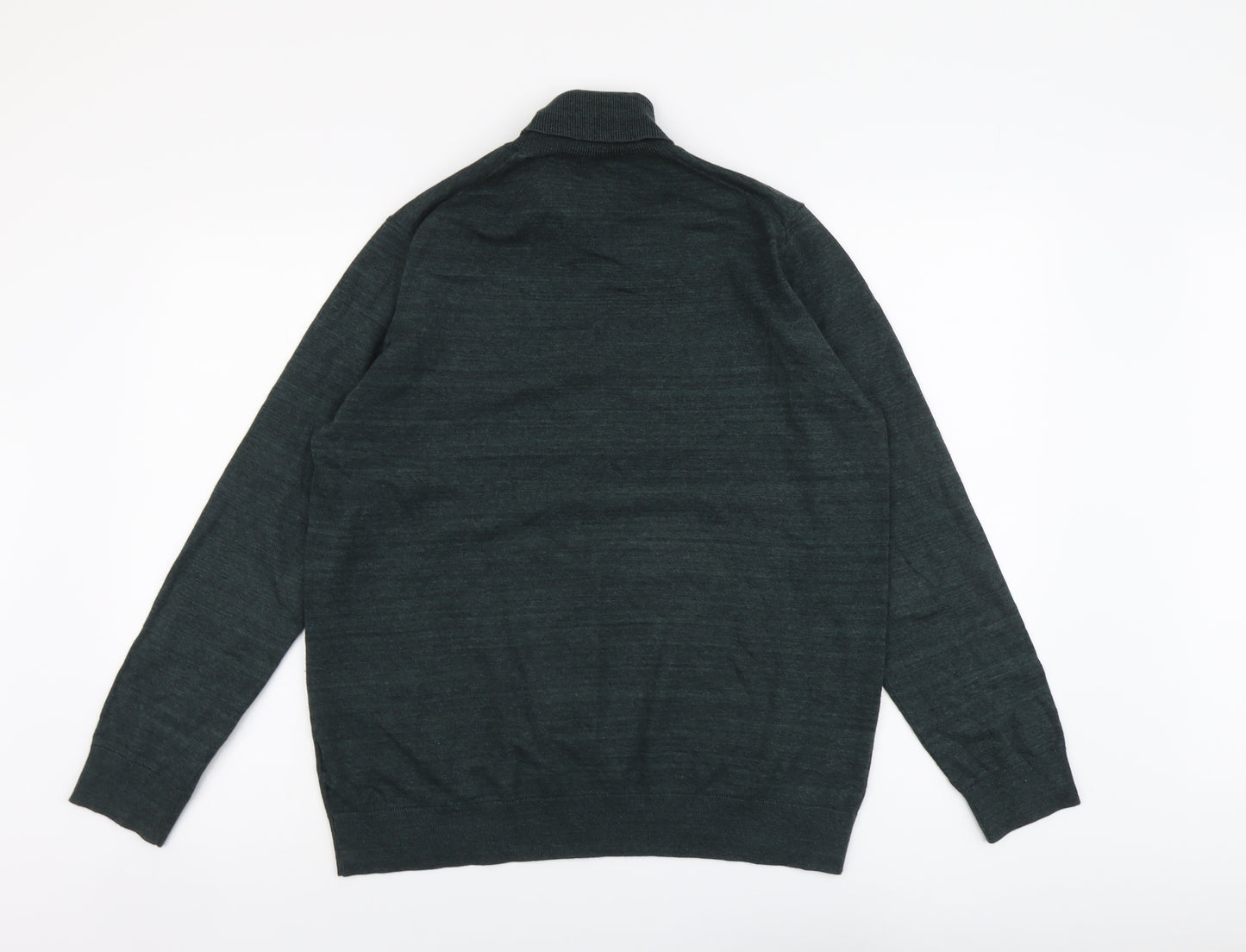 Marks and Spencer Mens Green Roll Neck Cotton Pullover Jumper Size L Long Sleeve