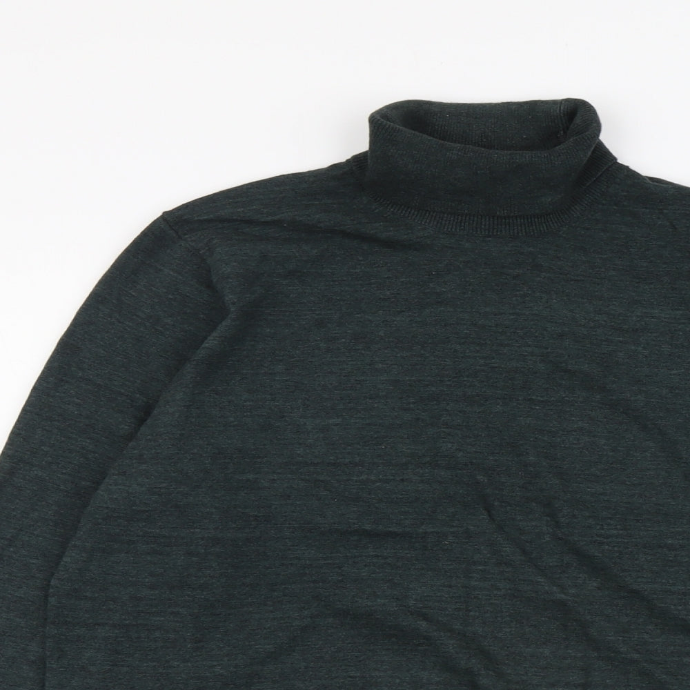 Marks and Spencer Mens Green Roll Neck Cotton Pullover Jumper Size L Long Sleeve