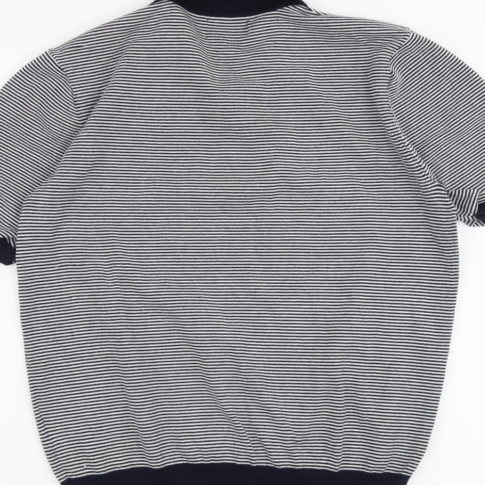 Ciao Italy Womens Blue Collared Striped Acrylic Pullover Jumper Size M