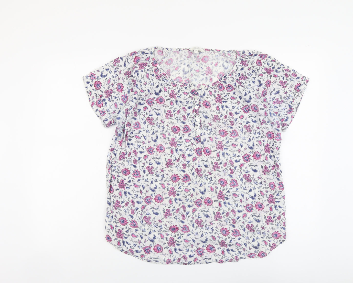 Fat Face Womens Multicoloured Floral Cotton Basic T-Shirt Size 14 Boat Neck