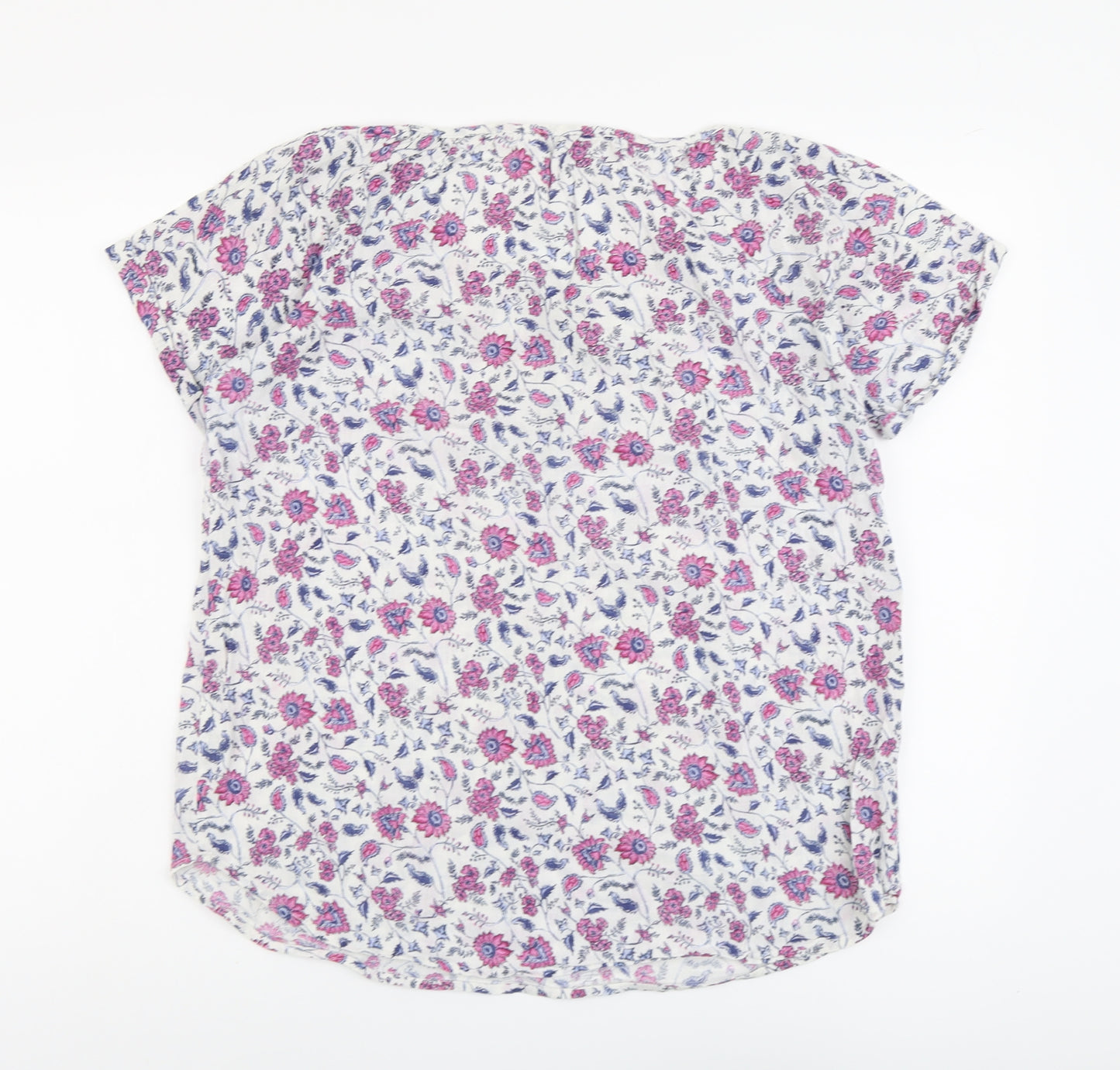 Fat Face Womens Multicoloured Floral Cotton Basic T-Shirt Size 14 Boat Neck