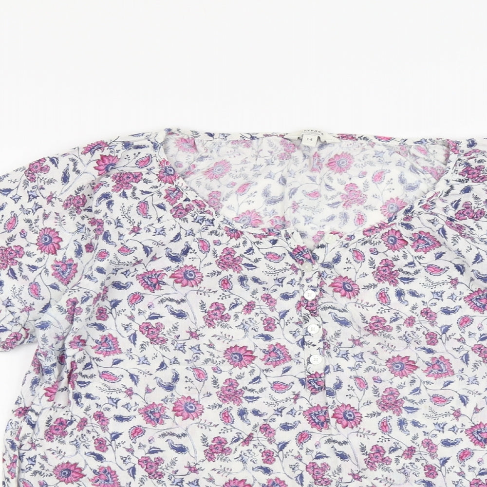 Fat Face Womens Multicoloured Floral Cotton Basic T-Shirt Size 14 Boat Neck