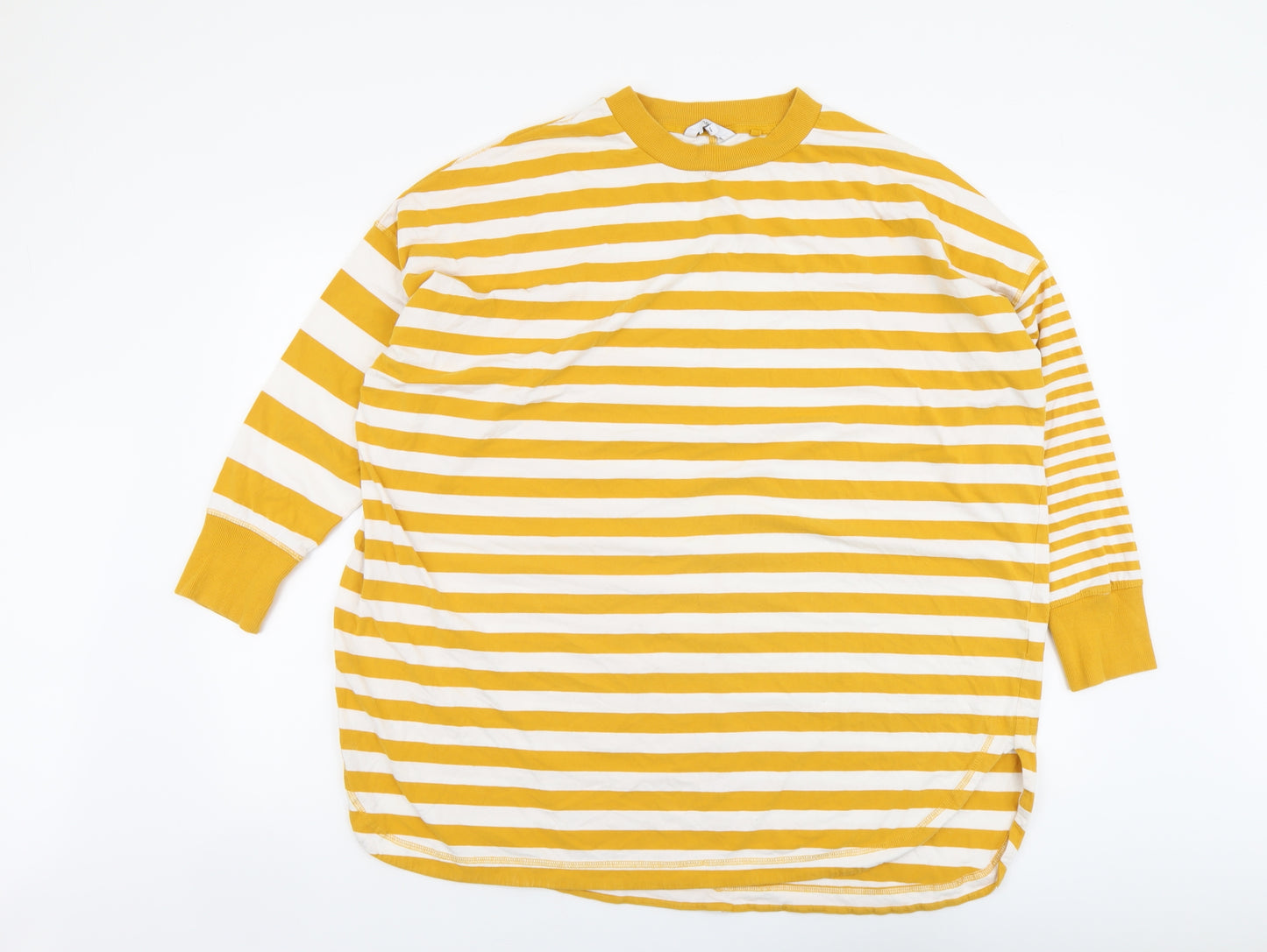 NEXT Womens Yellow Striped Cotton Basic T-Shirt Size 20 Crew Neck