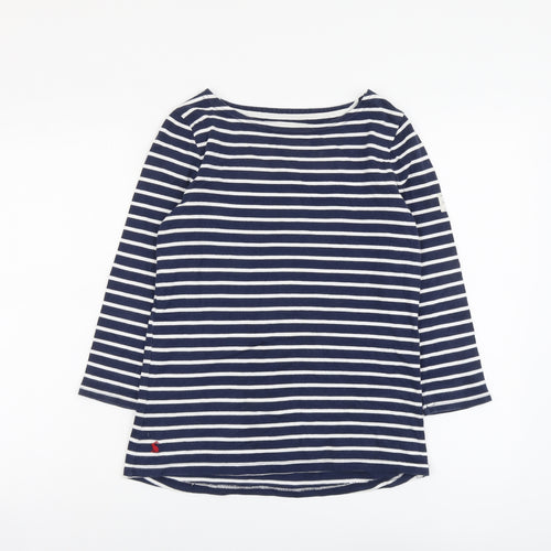 Joules Womens Blue Striped Cotton Basic T-Shirt Size 8 Boat Neck