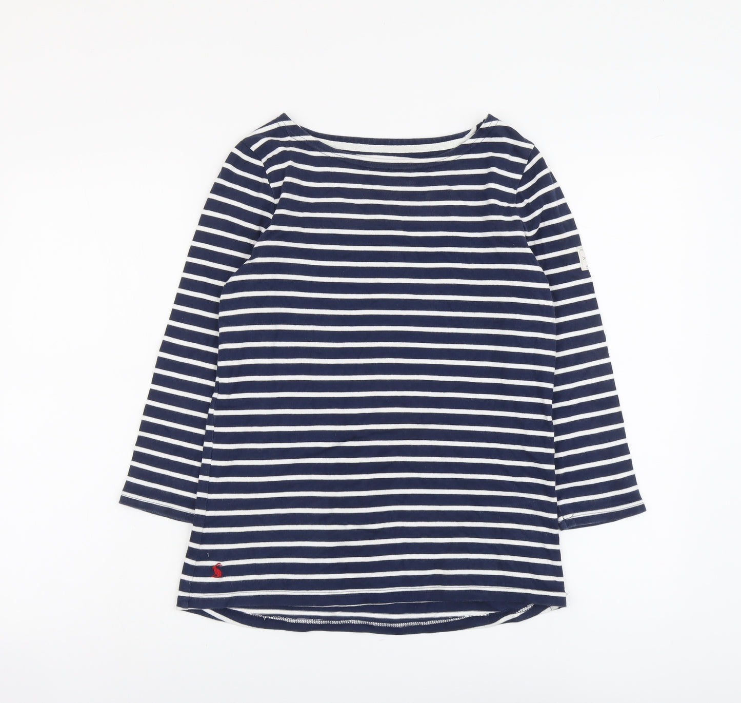 Joules Womens Blue Striped Cotton Basic T-Shirt Size 8 Boat Neck