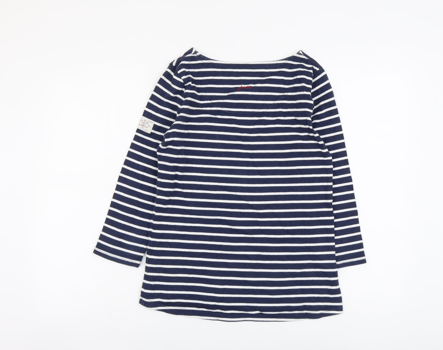 Joules Womens Blue Striped Cotton Basic T-Shirt Size 8 Boat Neck